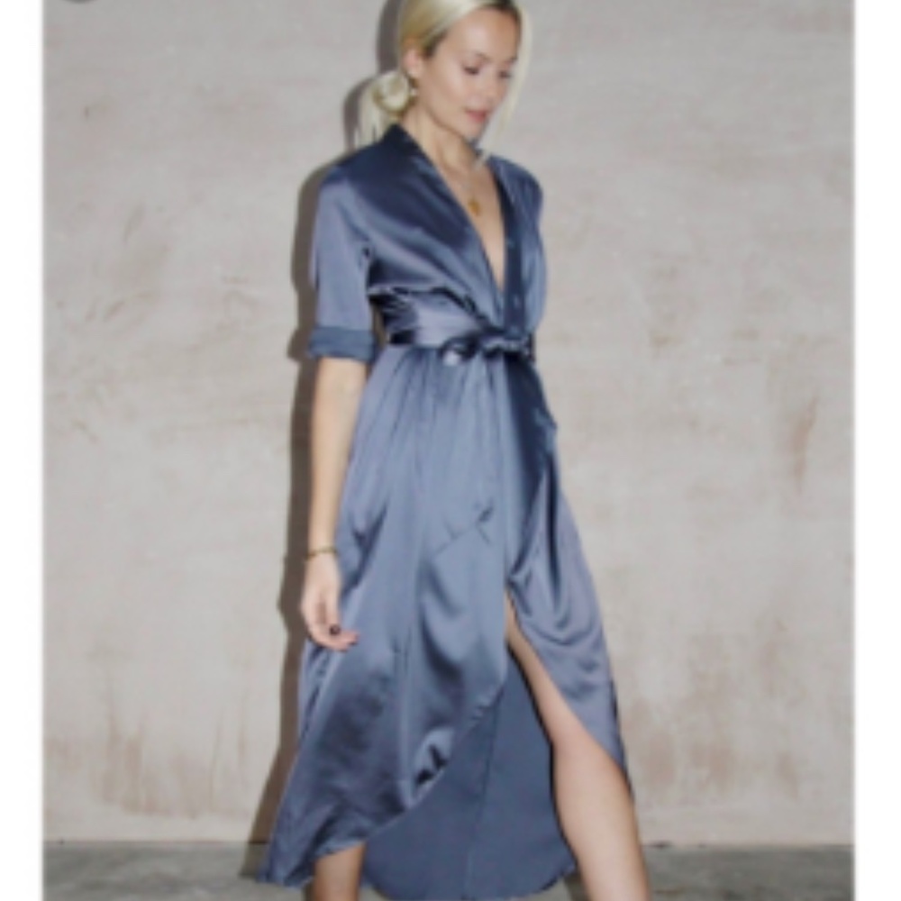 Never Fully Dressed Satin Maxi Airforce Wrap Dress